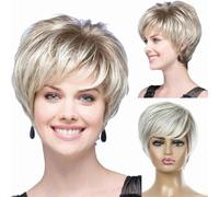 Parrucca corta da donna europea e americana, capelli sintetici, colore misto giornaliero, grigio argento, fibra chimica, copricapo-biondo chiaro_b