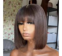 Parrucca Corta Da Donna Parrucche Diritte Per Capelli Umani Con Frangia Parrucca Finta Per Cuoio Capelluto