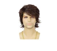 Parrucca corta da uomo castano chiaro, parte laterale naturale, | Parrucca dritta resistente alla ricerca realistica for il costume da festa cosplay da indossare ogni giorno(Brown)