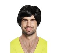 Parrucca corta da uomo, nera, per travestimenti, per feste pop anni '60, '70, '80