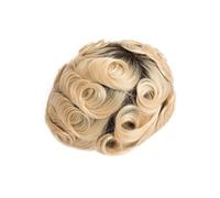 Parrucca corta da uomo Protesi for capelli maschili in pelle sottile Base in PU Parrucchino da uomo Doppio nodo Radici marroni Ombre Colore biondo Copertura per punti calvi(7x10)