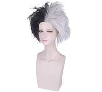 Parrucca corta di Cruella De Vil Deville Cosplay Costume Capelli sintetici termoresistenti Uomo Donna Parrucche afro