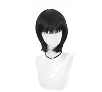 Parrucca corta diritta da 10 pollici con frangia, parrucche sintetiche da donna con lunghezza fino alle spalle, aspetto naturale(Black)