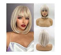 Parrucca Corta Diritta Parrucche Sintetiche Con Frangetta Parrucche Caschetto Corto Cenere Dorato Capelli Sintetici Naturali Per Le Donne Cosplay Quotidiano Parrucche In Fibra Resistente Al Calore Pa