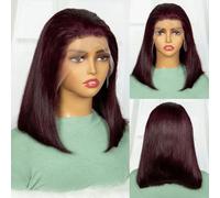 Parrucca corta e dritta colorata T4-350-4 250% Densità 13x4 HD Parrucca frontale in pizzo per donne Parrucca per capelli umani brasiliani colorati-16 pollici-250%-#99J