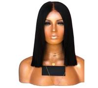 Parrucca corta e dritta da 14 pollici, parrucca sintetica nera da donna con riga centrale e lunghezza alle spalle, for uso quotidiano, cosplay, feste per Donne Affascinanti