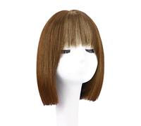 Parrucca corta e dritta da 28 cm/11 pollici, con frangia, taglio netto, parrucca alla moda, parrucche corte nere per donne nere, capelli umani regolabili,Mixed Silk-b14