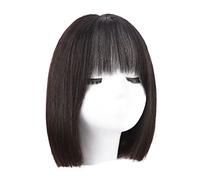 Parrucca corta e dritta da 28 cm/11 pollici, con frangia, taglio netto, parrucca alla moda, parrucche corte nere per donne nere, capelli umani regolabili,Human Hair-a14