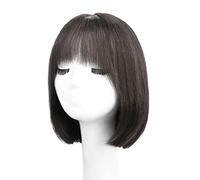 Parrucca corta e dritta da donna, parrucca castano scuro corta con frangia, parrucca caschetto corto in capelli umani, parrucca normale per tutti i giorni, naturale e sof