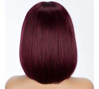 Parrucca Corta E Dritta In Pizzo Rosso Con Frangia Per Donne Con Capelli Umani 180 8inches##D99J