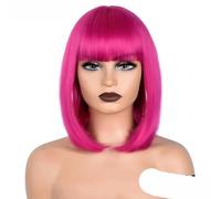 Parrucca corta e dritta per donne Parrucche sintetiche da castano a biondo Ombre Capelli finti naturali Parrucca resistente al calore Parrucca rosa con frangia-ROSA-12 pollici