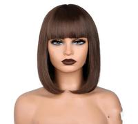 Parrucca corta e dritta per donne Parrucche sintetiche da castano a biondo Ombre Capelli finti naturali Parrucca resistente al calore Parrucca rosa con frangia-6-8-12 pollici