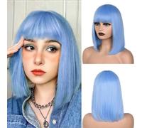 Parrucca corta e dritta per donne Parrucche sintetiche da castano a biondo Ombre Capelli finti naturali Parrucca resistente al calore Parrucca rosa con frangia-4020-12 pollici