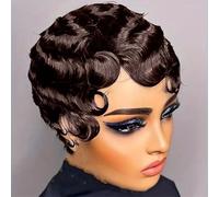 Parrucca Corta Finger Wave Per Donna Parrucche Corte Marroni Ocean Wave Cut Per Donna