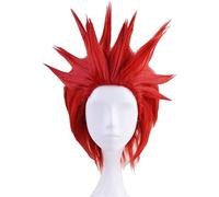 Parrucca corta Fluffy Snynthic Red kirishima eijiro Anime Cosplay Parrucca corta for feste in costume di Halloween for Kirishima Eijiro con cappuccio for parrucca gratuito (rosso) (Colore : Red)