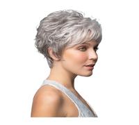 Parrucca corta grigia con taglio pixie in capelli umani per donna - Sintetica naturale da indossare ogni giorno(WHITE_10INCHES)