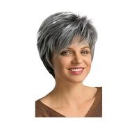 Parrucca corta grigia con taglio pixie in capelli umani per donna - Sintetica naturale da indossare ogni giorno(SILVER GREY_10INCHES)