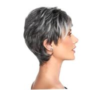 Parrucca corta grigia riccia naturale per capelli neri da donna