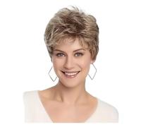 Parrucca corta in fibra sintetica castano chiaro per uso quotidiano - Calotta in rete rosa dall'aspetto naturale