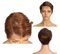 Parrucca corta in pizzo con parte a T per donna, naturale, pre-pizzicata, senza colla, ombre brasiliano 613, parrucche da 8 pollici, marrone