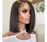Parrucca corta in pizzo frontale per capelli umani per donne nere Brasiliana Hd 13x4 pizzo frontale pre-pizzicato Parrucca liscia in capelli umani-12 pollici-180%