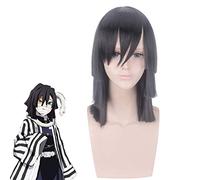 Parrucca corta in stile nero Iguro Obanai Demon Slayer Kimetsu no Yaiba Parrucche resistenti al calore Cosplay Parrucche + Cappuccio parrucca gratuito PL-553