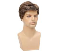 Parrucca corta marrone da uomo, capelli sintetici a strati da 10,2 cm, fibra ad alta temperatura, cuffia regolabile, ideale per tutti i giorni e occasioni speciali