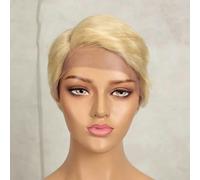 Parrucca corta nera con capelli umani da donna, parrucca con parte a T colorata, parrucca con pizzo biondo ombre marrone-8 pollici-613