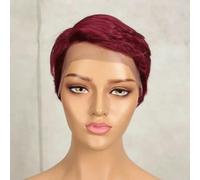Parrucca corta nera con capelli umani da donna, parrucca con parte a T colorata, parrucca con pizzo biondo ombre marrone-8 pollici-D99J-99J-425
