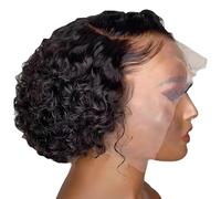 Parrucca corta nera con taglio pixie da donna, fibra resistente al calore, caschetto riccio naturale, riga laterale, regolabile e traspirante, per uso quotidiano e speciale