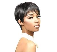 Parrucca corta nera PKOUVOO Wig parrucca, parrucche brevi per le donne bianche nere, parrucca Pixie Cut con frangia, nero leggermente riccio stratificato parrucche cosplay partito utilizzare (Nero)