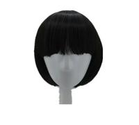 Parrucca corta ondulata con frangia piatta, capelli arancioni, sintetici, resistenti al calore, per feste di Halloween, costumi, cosplay, nero naturale, 12 POLLICI