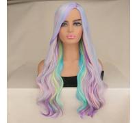 Parrucca corta ondulata da donna con frangia, parrucca sintetica per ragazze, parrucca da cosplay, arcobaleno multicolore, parrucche per feste cosplay-lunghe