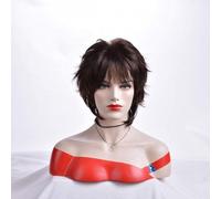 Parrucca corta per capelli castani Bob Parrucche sintetiche naturali per donna Parrucca taglio pixie con frangia