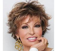 Parrucca corta Pixie a strati in capelli sintetici castano scuro con frangia, parrucche ricce castano ramato miste per donne, 3-12 POLLICI