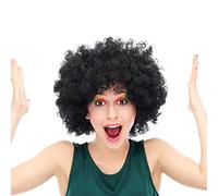 Parrucca corta riccia, africana alla moda, soffice e traspirante, clown, accessori hippie, nera, Halloween, feste a tema
