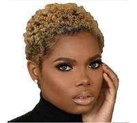 Parrucca corta riccia afro crespa per donne nere, bionda sfumata con radici scure, parrucche sintetiche corte con taglio pixie