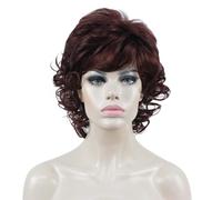 Parrucca corta riccia Aimole, morbida e ispida, con strati di capelli sintetici, per donna (33A castano scuro)