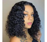 Parrucca corta riccia color mirtillo, parrucca bagnata e ondulata, parrucca con onde d'acqua, parrucche con pizzo frontale malese per capelli umani per donne, parrucca frontale 13x4, colore naturale,
