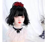 Parrucca Corta Riccia Da Donna Lolita Jk Daily Sweet Cool Hot Girl Parrucca Carina Per La Festa Di Natale Di Halloween (Black)
