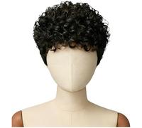 Parrucca corta riccia nera con frangia, parrucca di capelli sintetici, facile da acconciare, vestibilità comoda, look naturale, per tutti i giorni, feste e acconciature veloci in un batter d'occhio