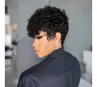 Parrucca corta riccio crespo in capelli umani, parrucca in capelli remy brasiliani per donne, capelli ricci ondulati corti da 6 pollici con densità del 150%, adatta a tutti i tipi di persone, parrucca