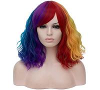 Parrucca corta sintetica dei capelli multicolore delle signore multicolor con le viti del cosplay colore bianco e nero(6)