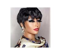 Parrucca corta taglio folletto marrone capelli umani per le donne nere parrucche con frangia parrucca brasiliana colorata parrucche dei capelli umani aggiunge volume dei capelli(nero naturale)