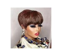 Parrucca corta taglio folletto marrone capelli umani per le donne nere parrucche con frangia parrucca brasiliana colorata parrucche dei capelli umani aggiunge volume dei capelli(Chocolate Brown)