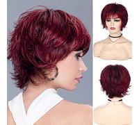 Parrucca corta vino rosso Pixie Cut Hair Layered Bangs Parrucche per le donne Parrucca sintetica Cosplay Full Halloween Party Custom Made
