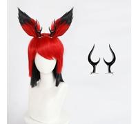 Parrucca Cosplay Anime Alastor con clip per corna e orecchie staccabili parrucca per Hotel Hazbin parrucca nera rossa parrucca sintetica per feste in Costume di Halloween