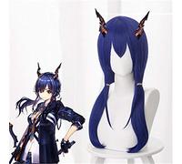 Parrucca cosplay anime Arknights/chen Sir Parrucche Costume Puntelli Blu doppia coda di capelli Capelli sintetici + Cappellino per parrucca