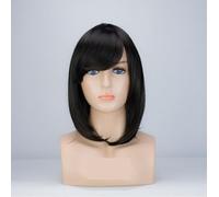 Parrucca Cosplay Anime Colorata Femminile Capelli Corti Lisci Bobo Testa Nera