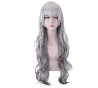 Parrucca cosplay anime comune grigio argento parrucca donna ragazza festa di Halloween parrucche sintetiche ondulate intrecciate da 70 cm parrucca comune 522